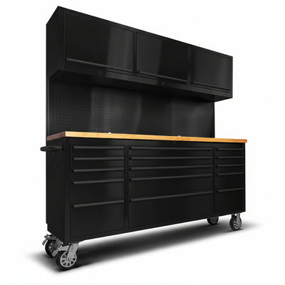 72 Inch 15 Drawers Tool Chest with 3 Upper Cabinet & Pegboard, Rolling Tool Cabinet with Drawers (Black)