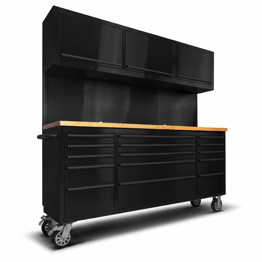 72 Inch 15 Drawers Tool Chest with 3 up Cabinet & Pegboard, Rolling Tool Cabinet with Drawers (Black)