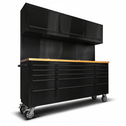 72 Inch 15 Drawers Tool Chest with 3 up Cabinet & Pegboard, Rolling Tool Cabinet with Drawers (Black)