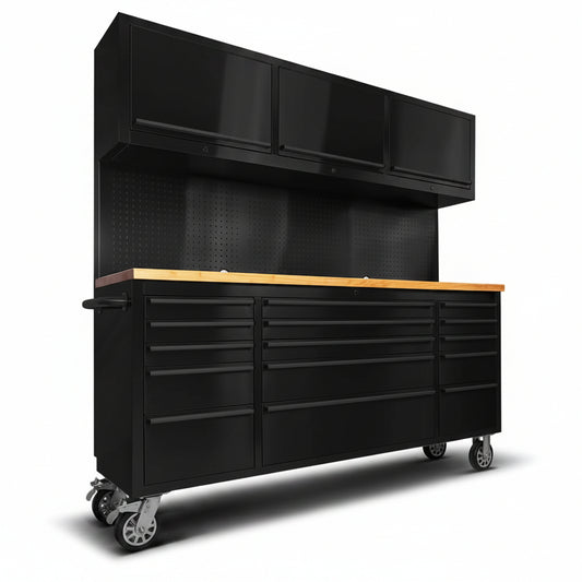 72 Inch 15 Drawers Tool Chest with 3 up Cabinet & Pegboard, Rolling Tool Cabinet with Drawers (Black)