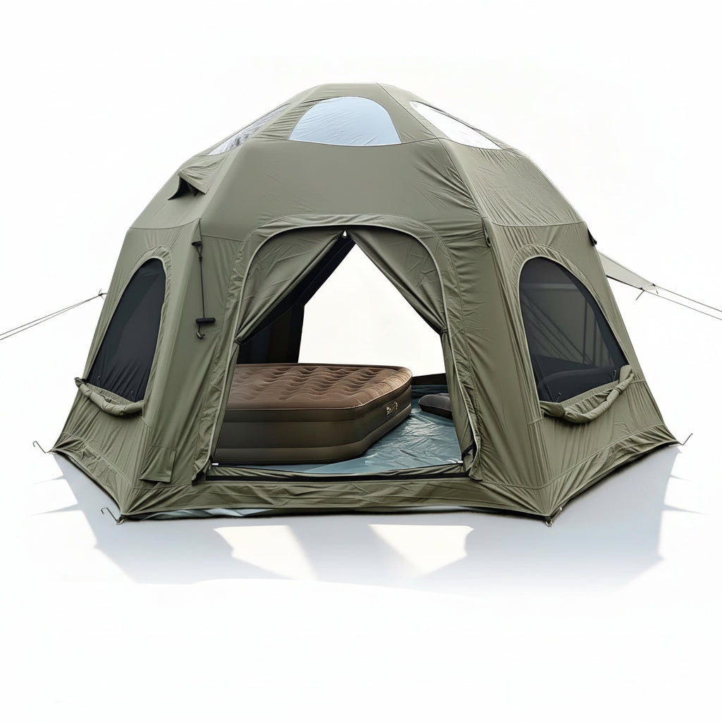 Inflatable Camping Tents 8-10 Person,129 Square Feets Large Inflatable Camping Tent with Stove Jack,Blow up Tent with Mesh Windows & Pump