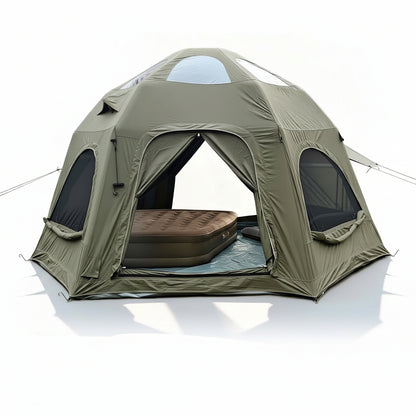 Inflatable Camping Tents 8-10 Person,129 Square Feets Large Inflatable Camping Tent with Stove Jack,Blow up Tent with Mesh Windows & Pump