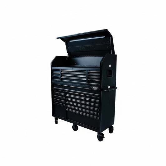 56 In. W X 22 In. D Heavy Duty 23-Drawer Combination Rolling Tool Chest and Top Tool Cabinet Set in Matte Black