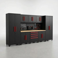 Garage Storage Cabinet System - 2 * 6-Pcs Workshop Set | with Steel Cabinet Drawers, Tool Chest, Workbench, Pegboard for Tool Organization — Studio Shot