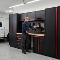 Garage Storage Cabinet System - 2 * 6-Pcs Workshop Set | with Steel Cabinet Drawers, Tool Chest, Workbench, Pegboard for Tool Organization — Lifestyle