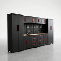 Garage Storage Cabinet System Built for Workshop Organization, Cold-Rolled Steel, 12-Piece Set, Wall Mount — Studio Shot