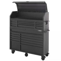 56 In. W X 22 In. D Heavy Duty 23-Drawer Combination Rolling Tool Chest and Top Tool Cabinet Set in Matte Black